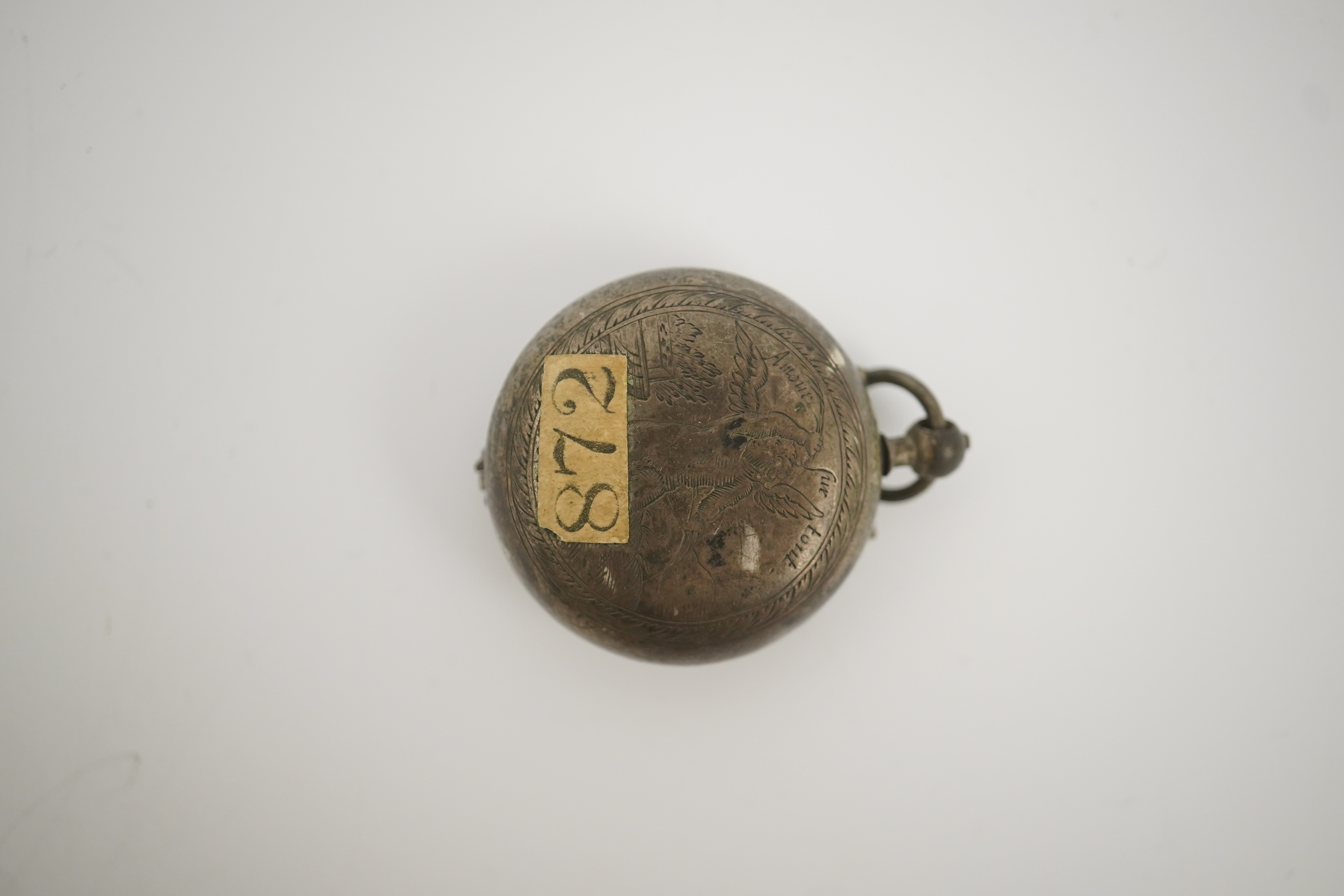 A 17th century style silver pill/poison box modelled as a single hand pocket watch